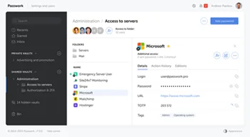 Passwork password manager interface showing secure vault organization