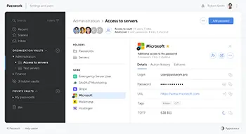 Passwork password manager interface showing secure vault organization
