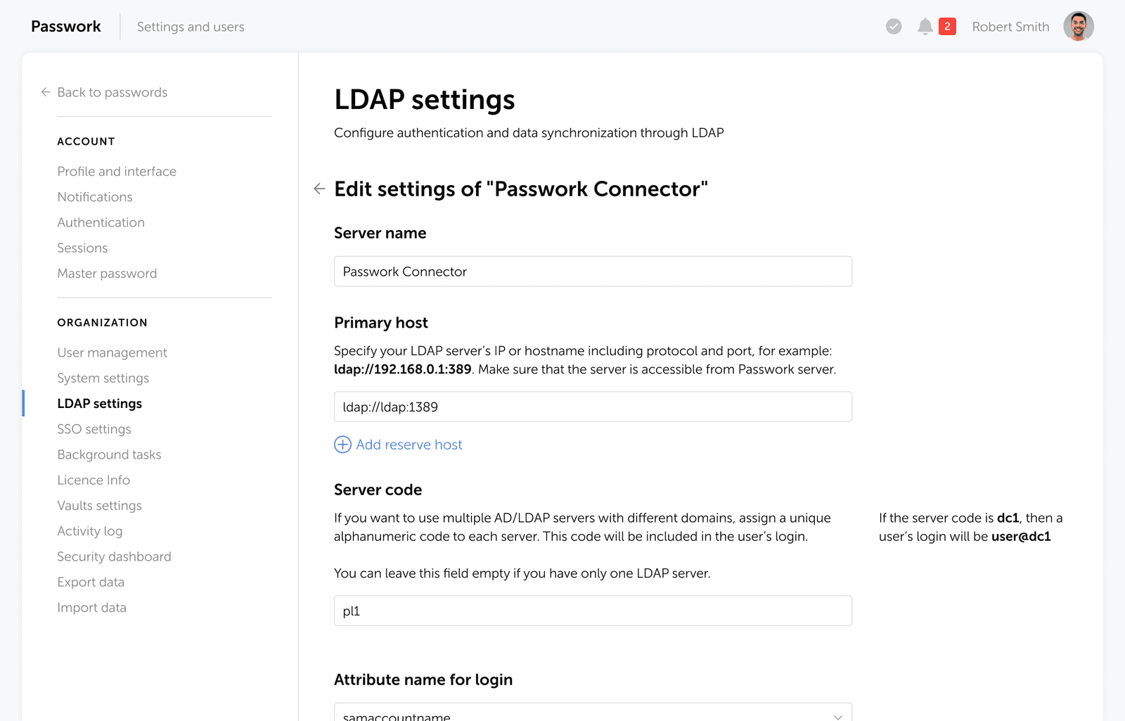 Impostazioni LDAP di Passwork per l’integrazione con il directory