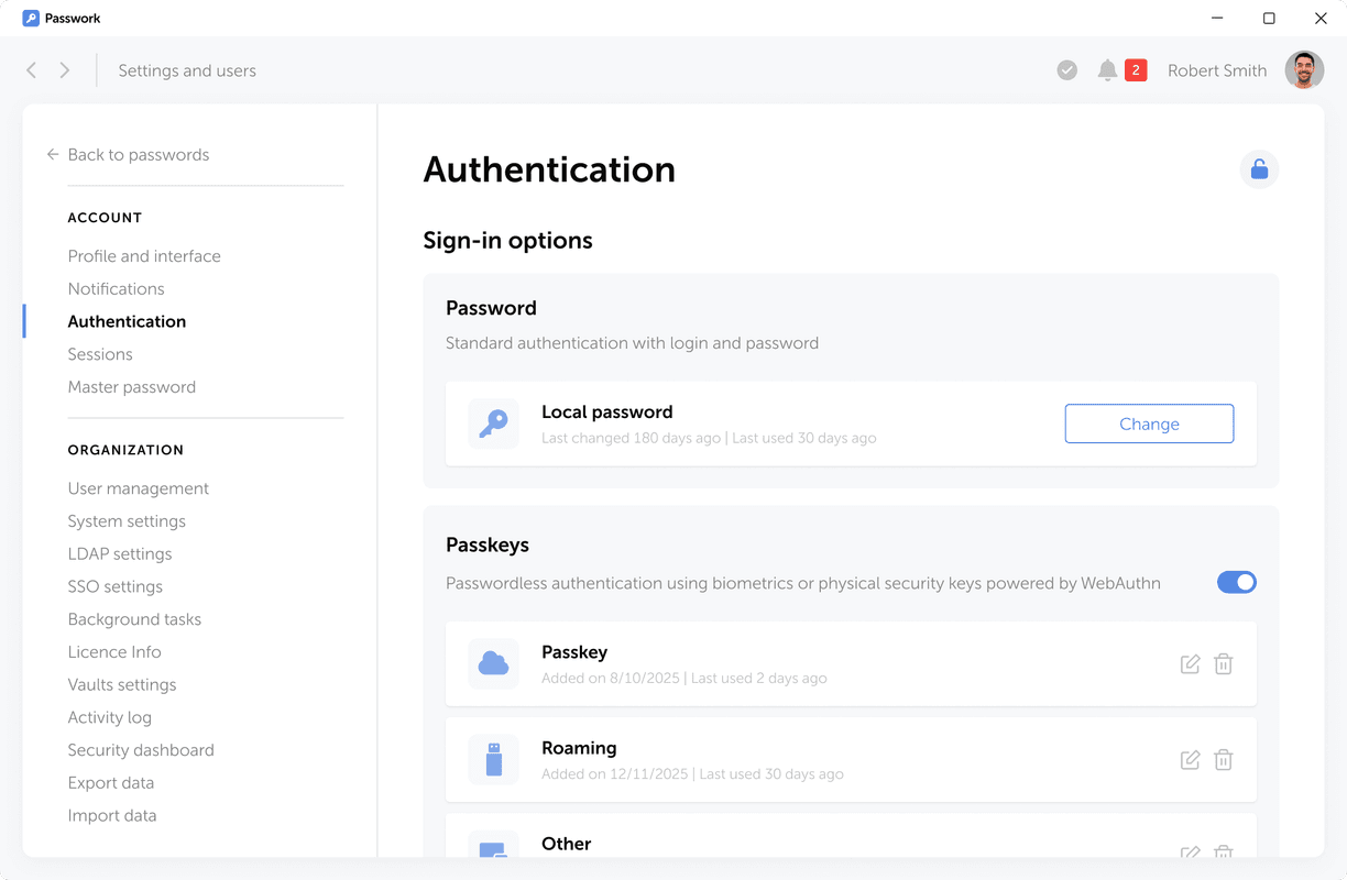 Passwork for Windows — credentials and settings