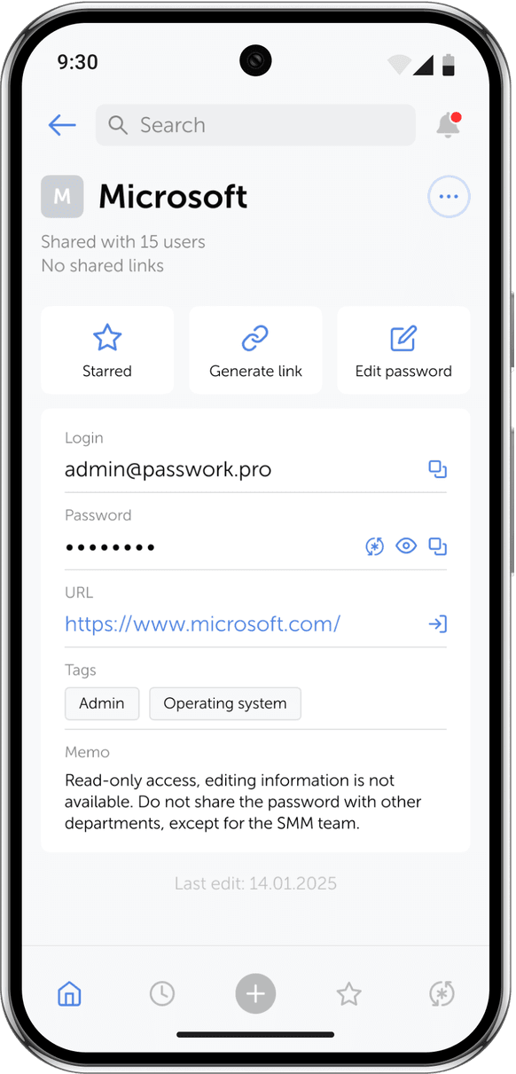 Passwork Android app — password details