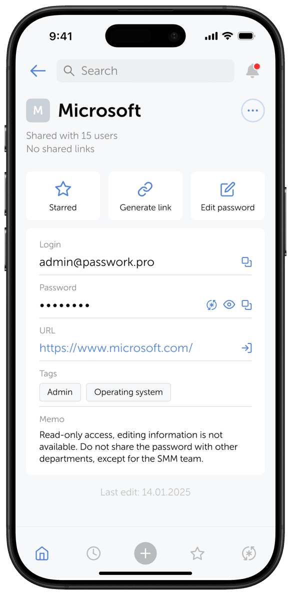 Passwork iOS app — password details