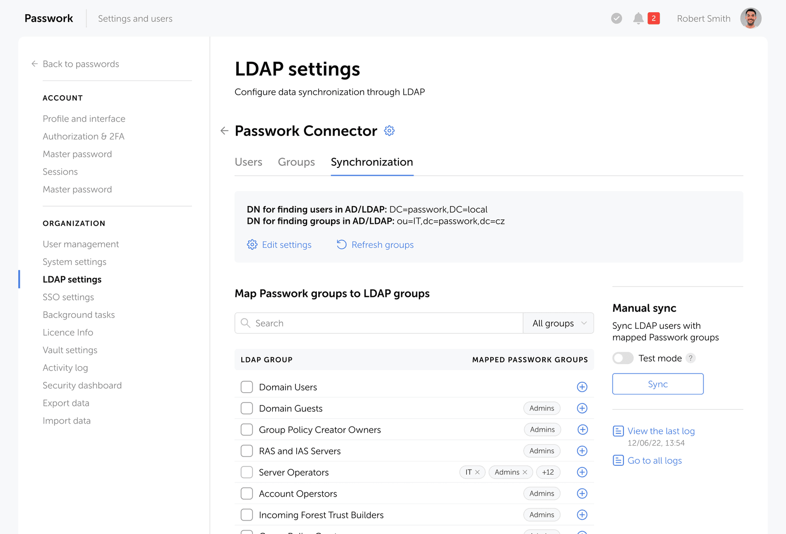 Passwork LDAP settings: map directory groups to vault access
