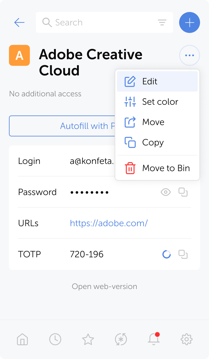 Browser extension password card screenshot