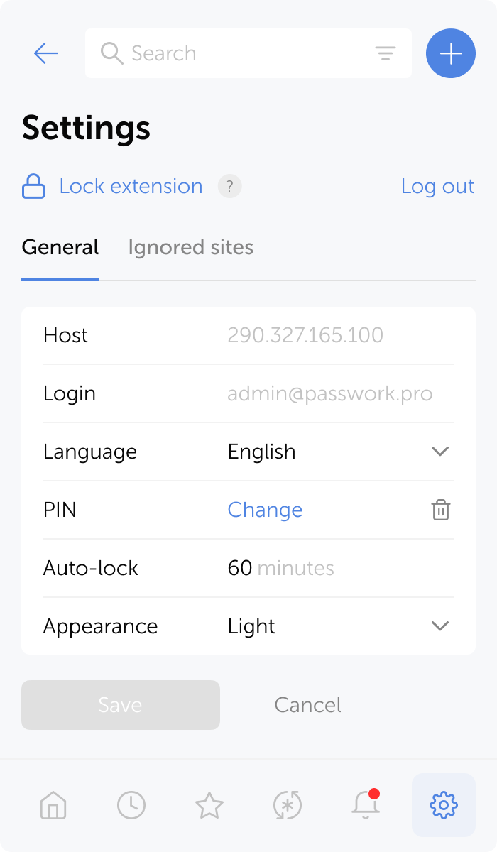Browser extension settings screenshot
