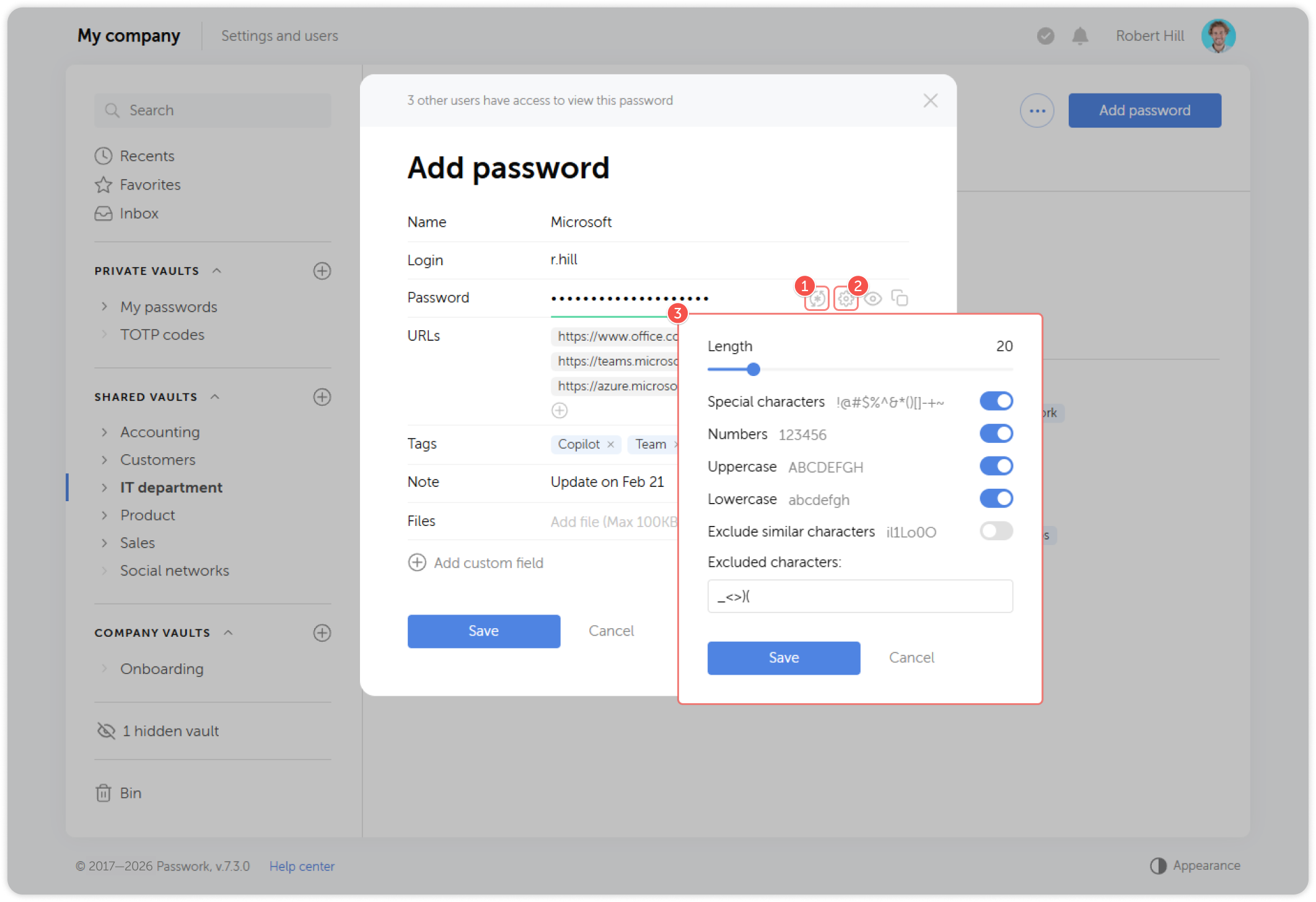 Passwortgenerator im Formular Passwort hinzufügen