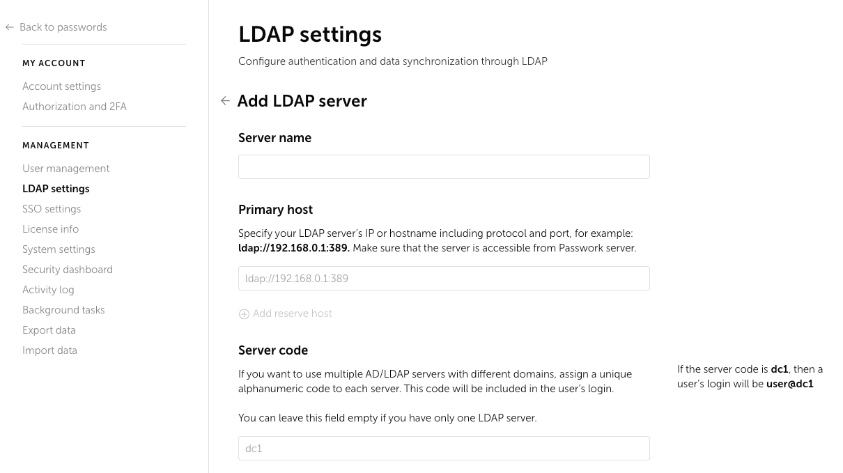 LDAP-Server hinzufügen – Verbindungsparameter