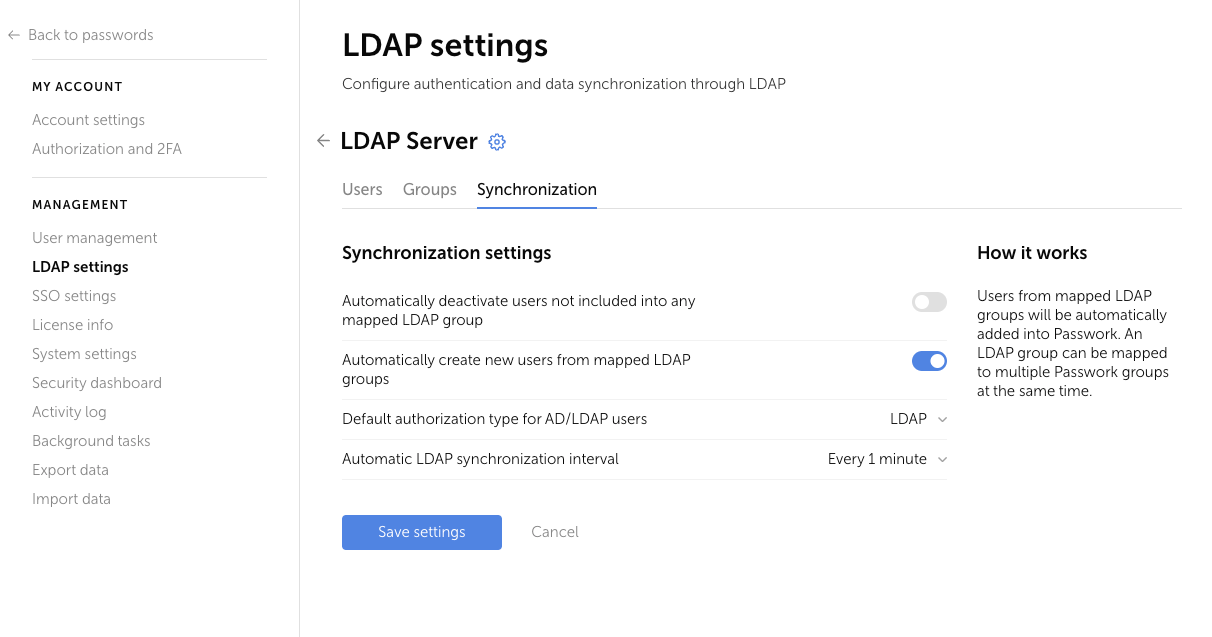 LDAP-Synchronisierungseinstellungen
