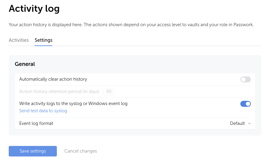Activar el registro en Syslog en la configuración del registro de actividad