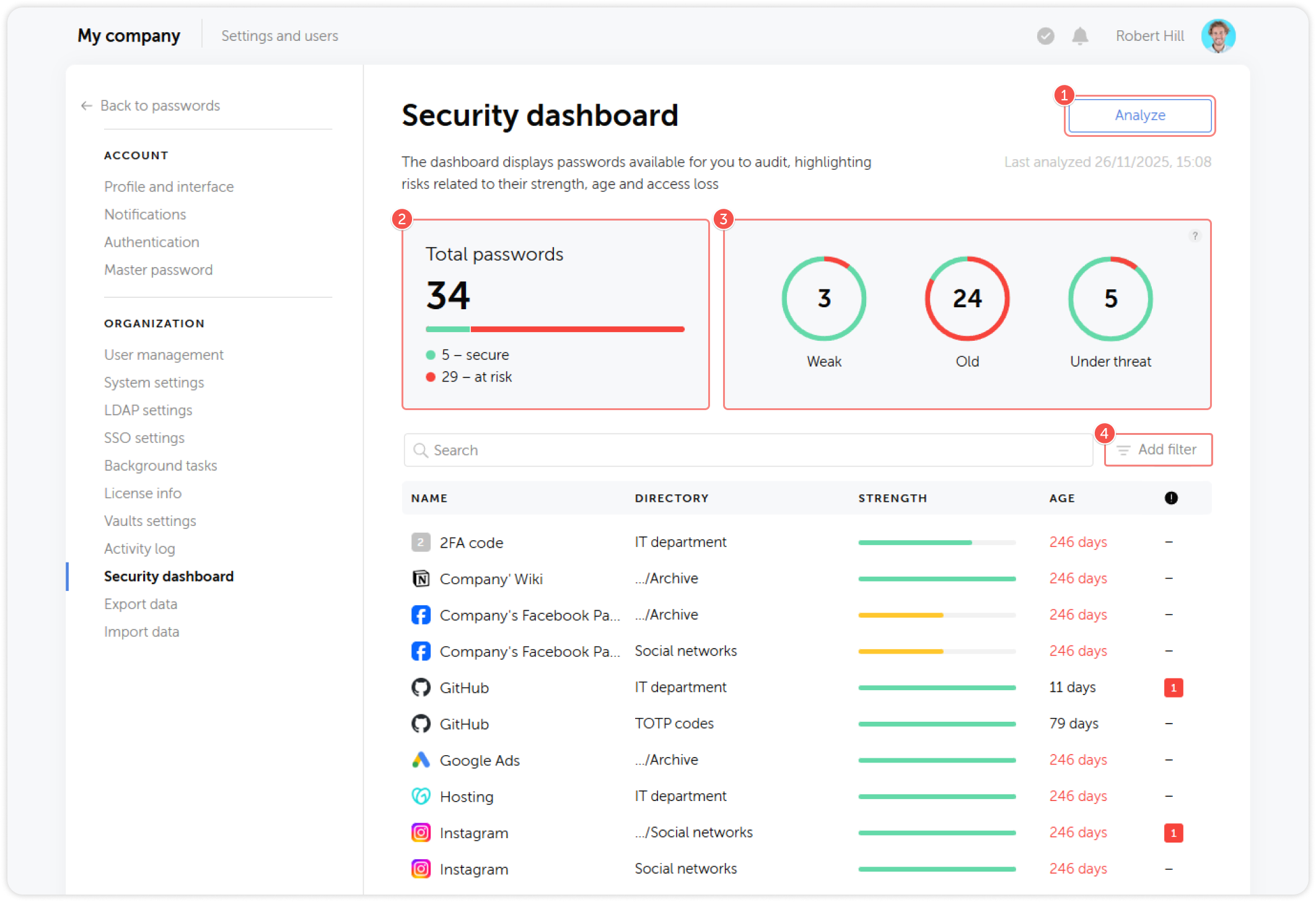 Descripción general del panel de seguridad