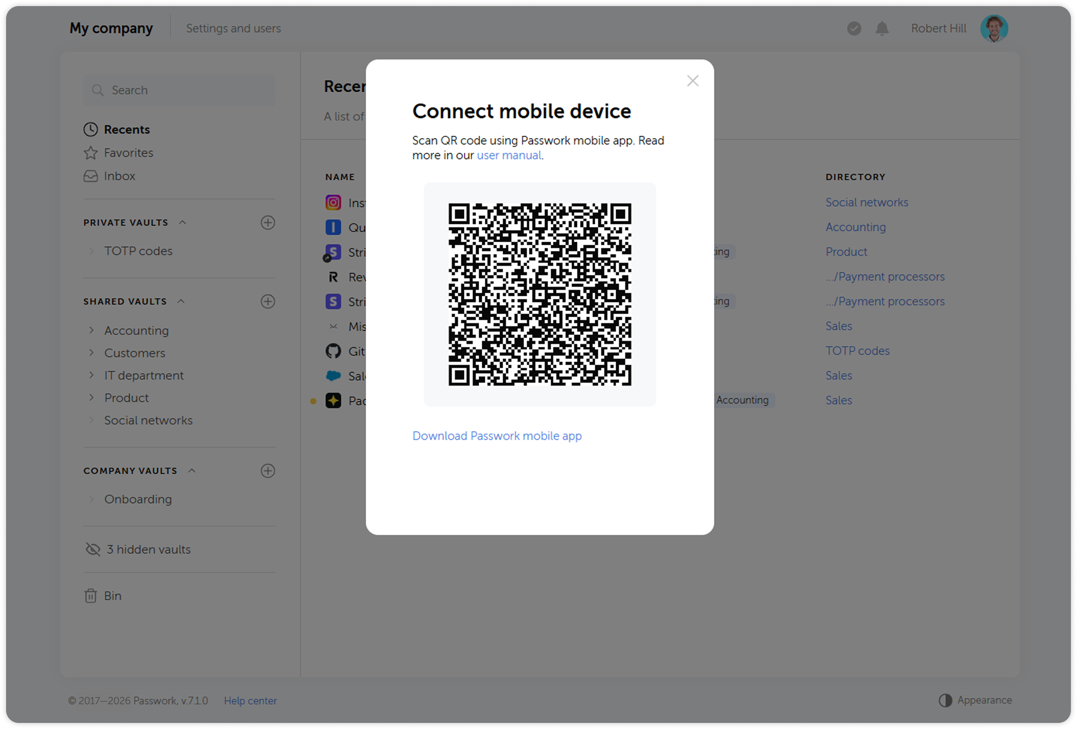 Código QR para conectar la aplicación