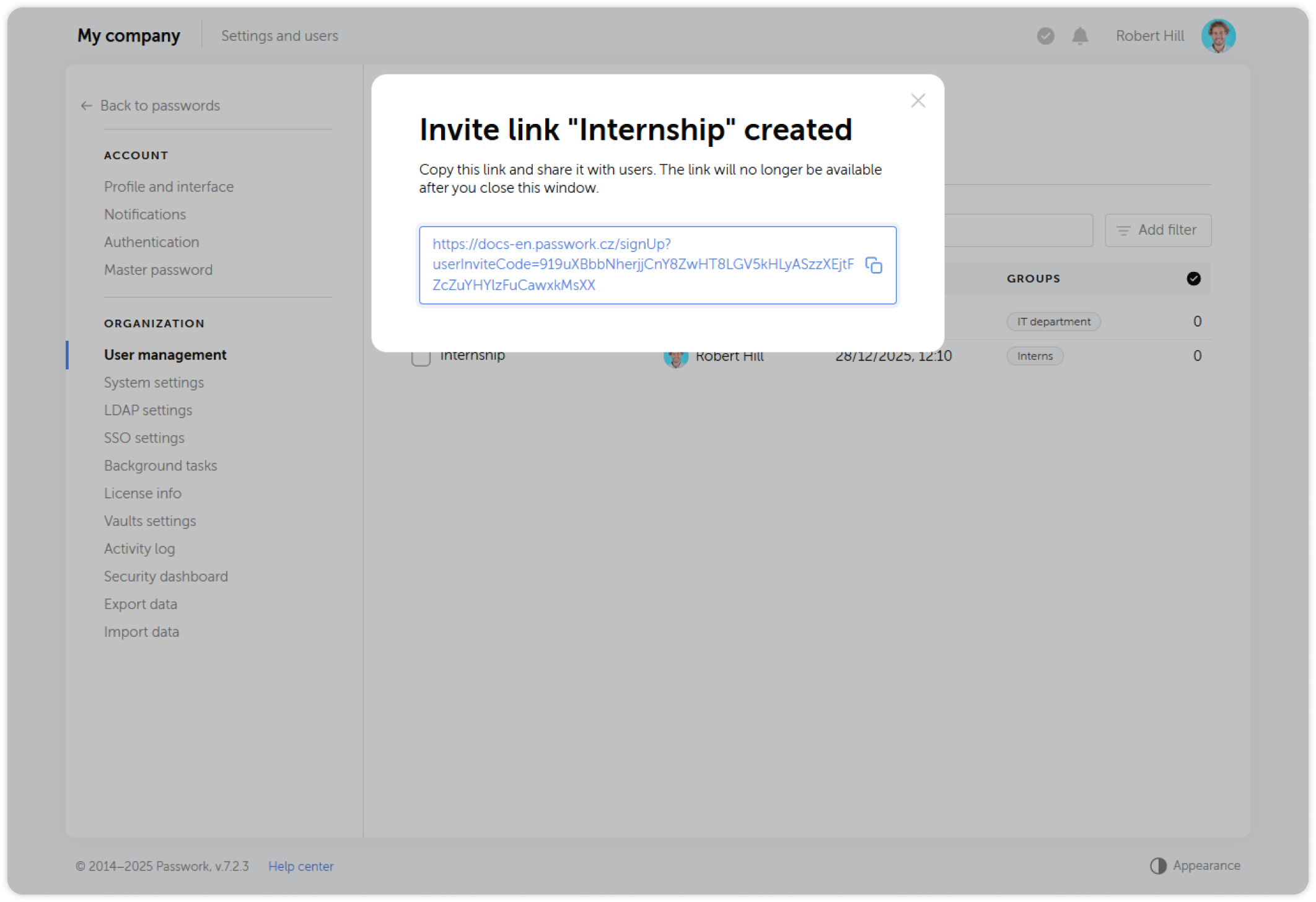 Copy invite link