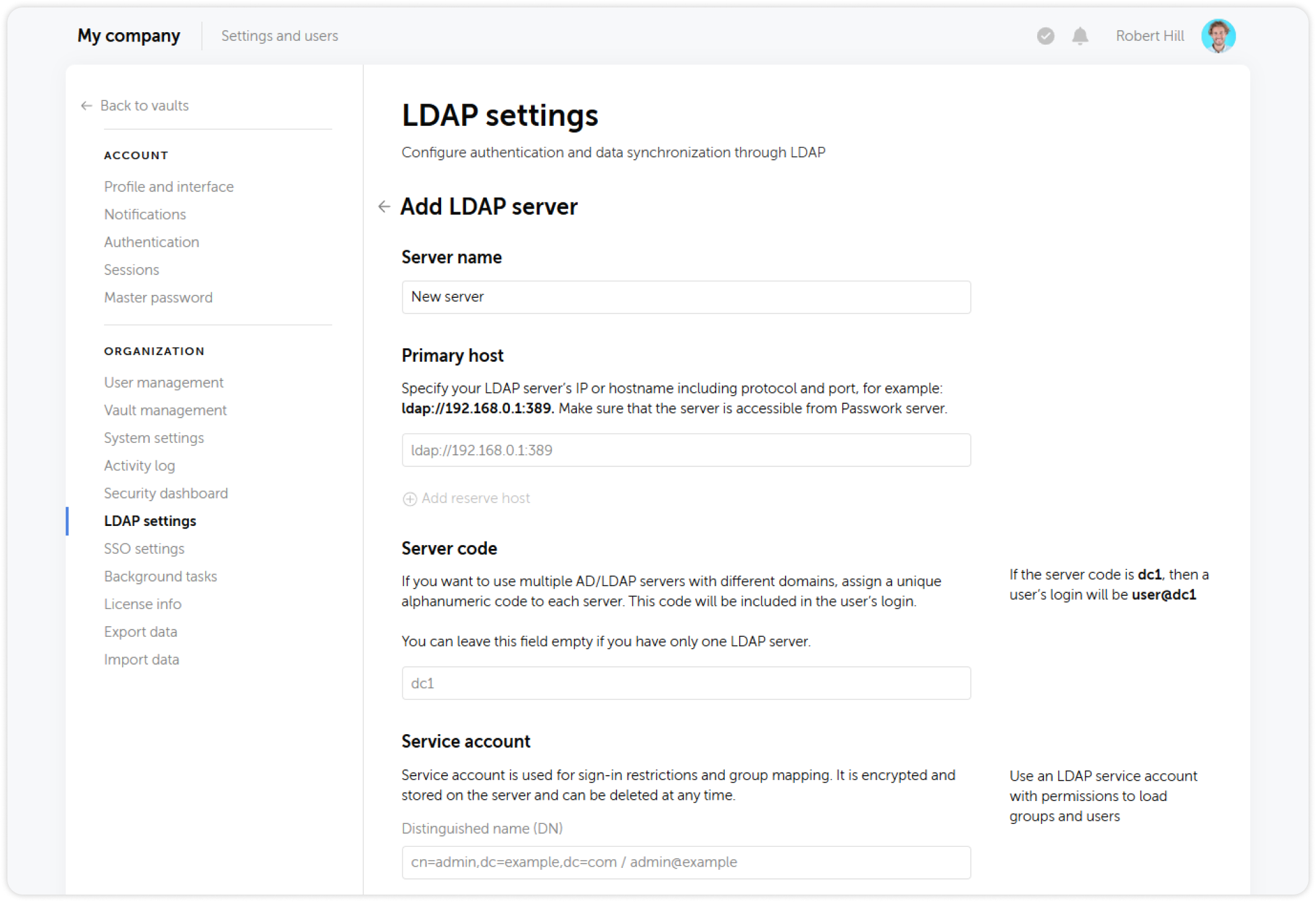 Add LDAP server — connection parameters