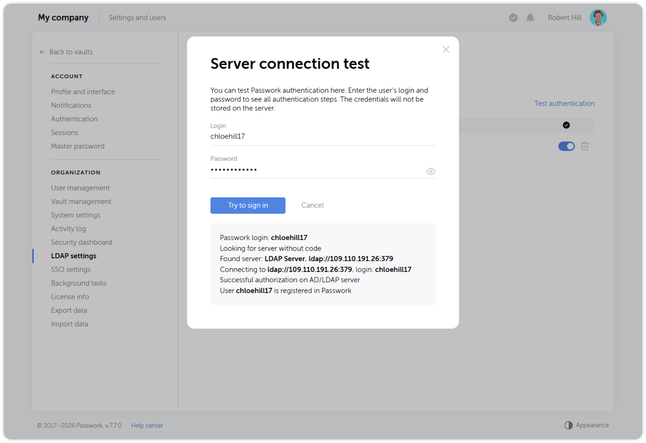 LDAP authorization test — result