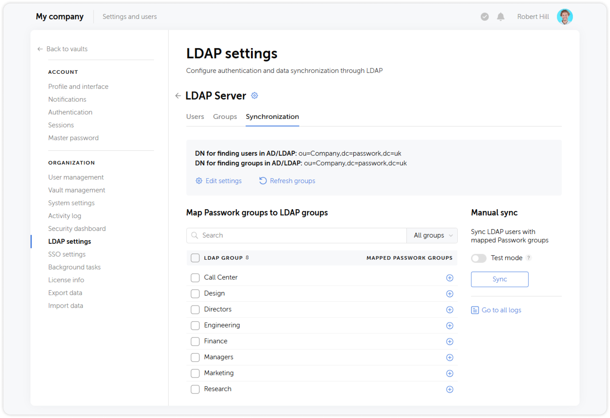 LDAP synchronization settings