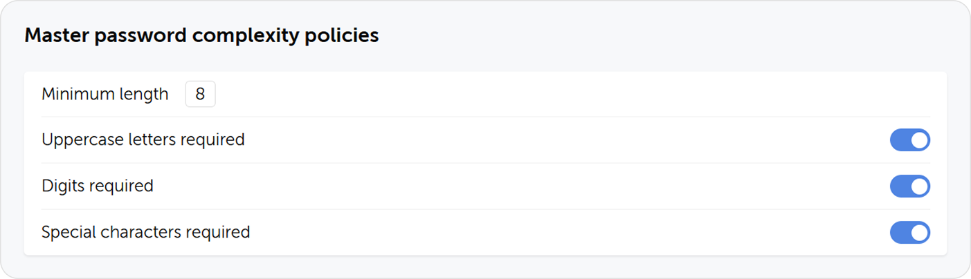 Master password complexity policies