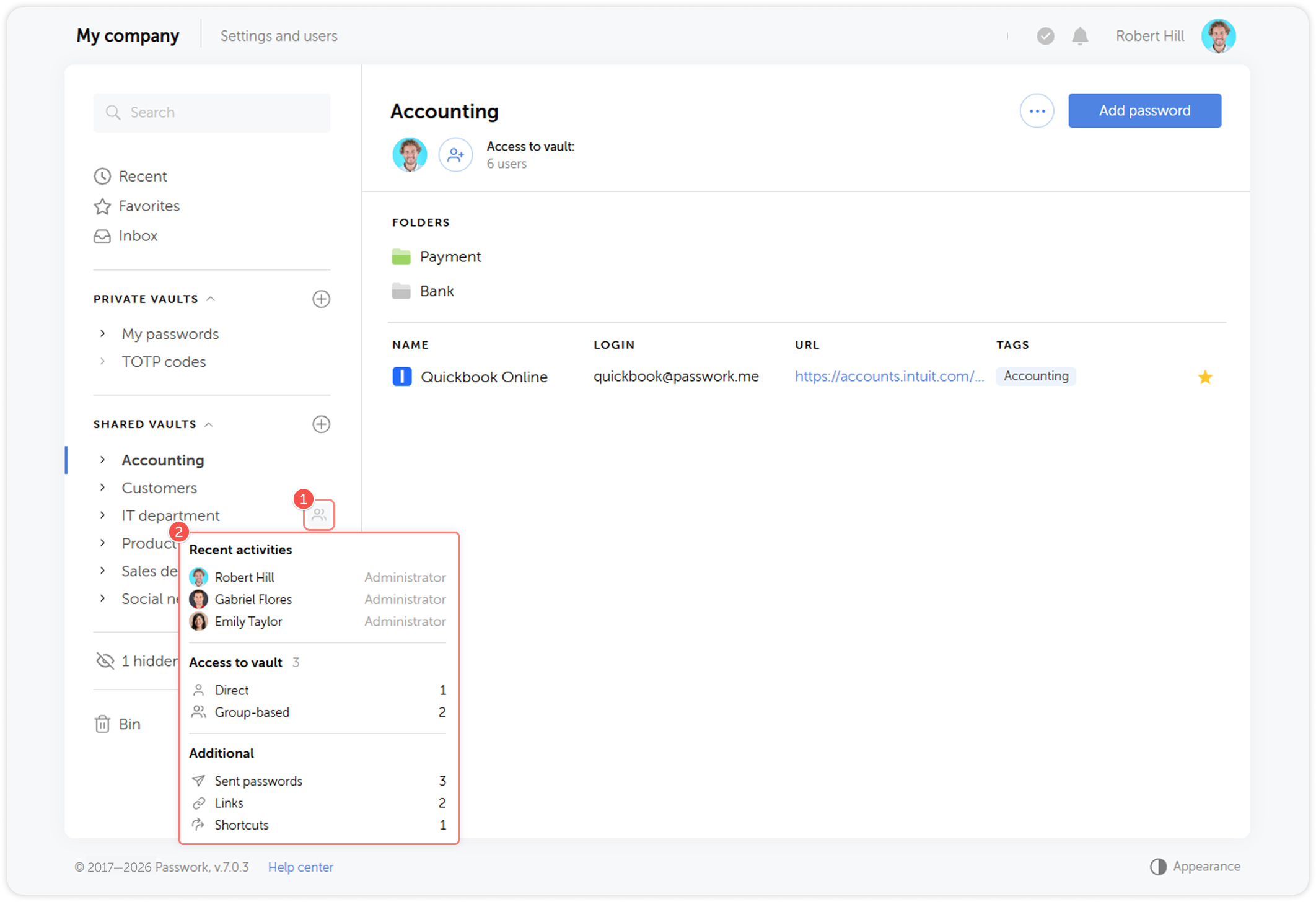 Quick access view tooltip on vault