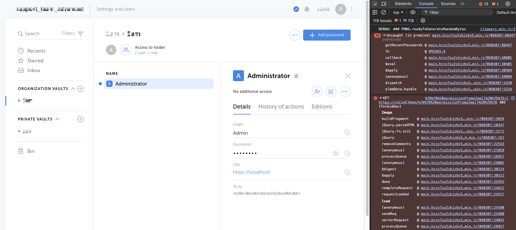 Beispiel eines Screenshots mit geöffneter Entwicklerkonsole