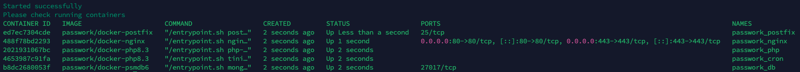 Ausgabe einer korrekten Passwork-Installation in Docker