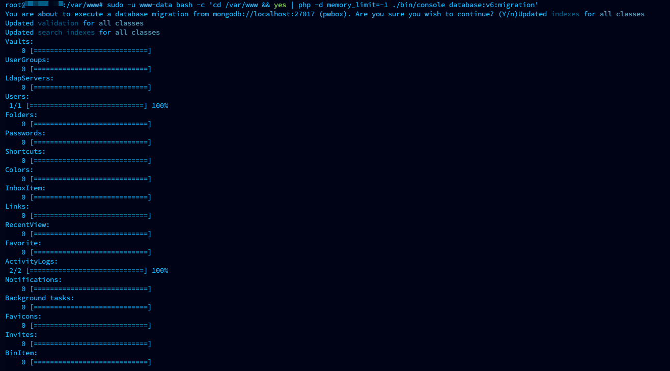 Beispiel für den Start und die Ausführung der Migration von Datenbankobjekten
