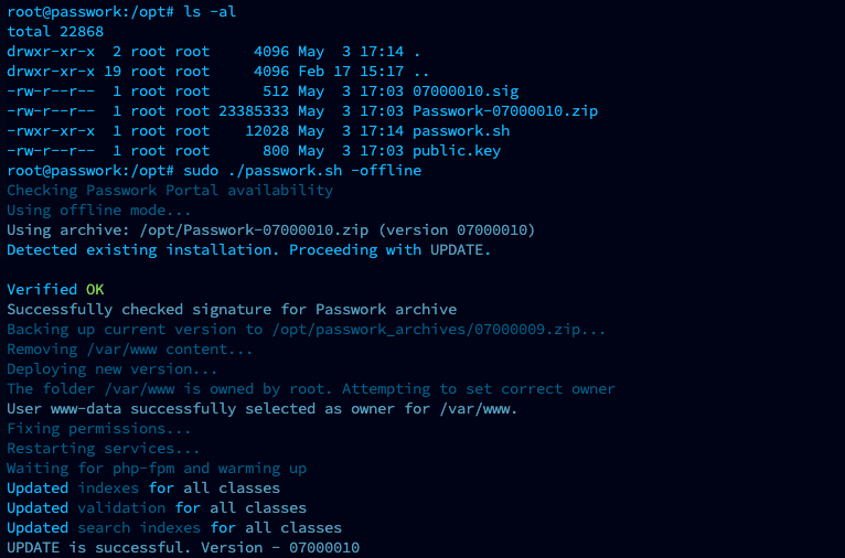 Beispiel einer erfolgreichen Offline-Aktualisierung
