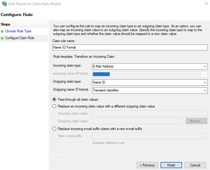 Beispiel für die Konfiguration einer Name-ID-Anspruchsregel