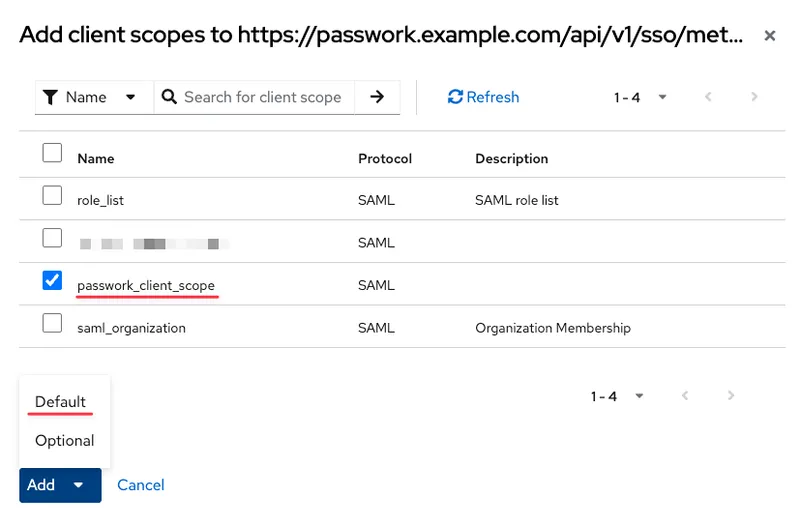 Erstellte Vorlage auswählen und im Default-Modus hinzufügen