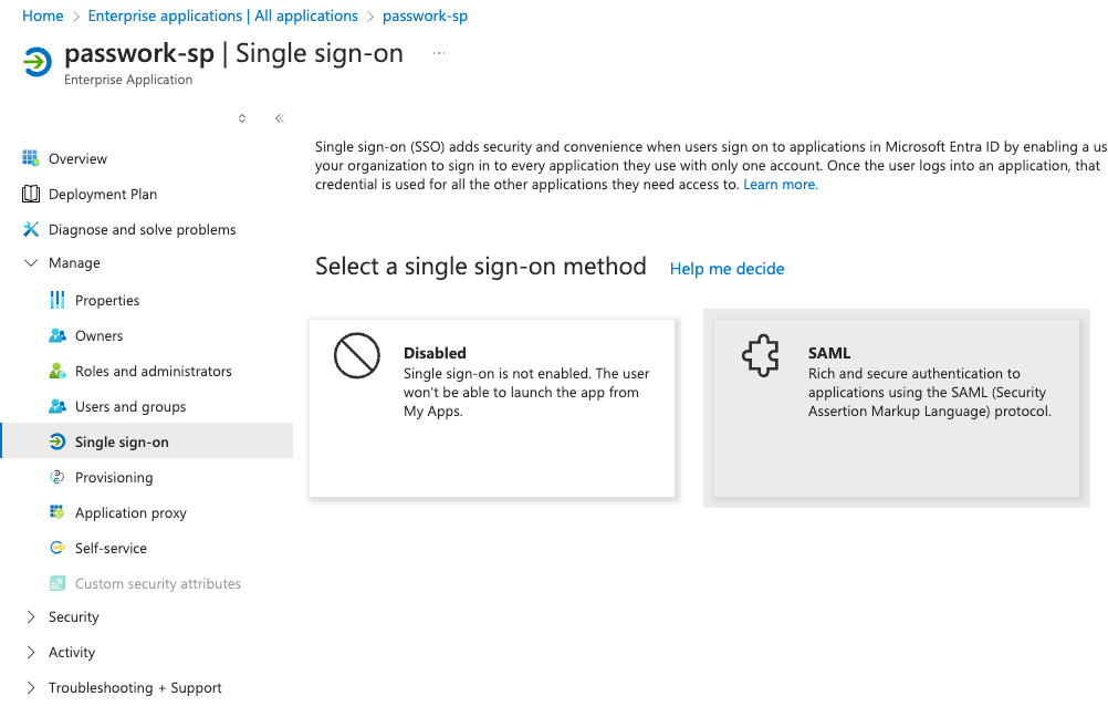 Konfiguration für das SAML-Protokoll in der erstellten Anwendung öffnen