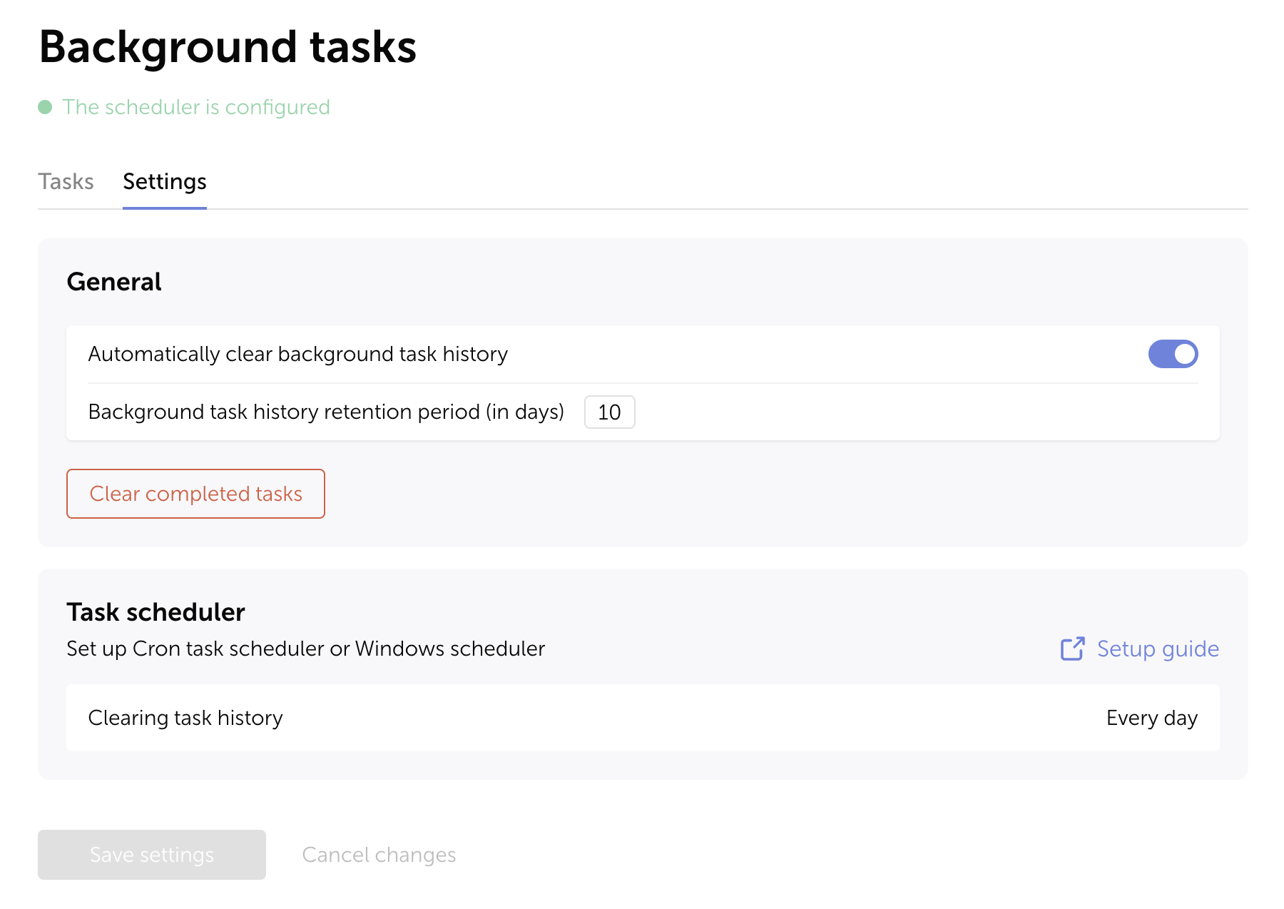 Background task settings and scheduler log cleanup