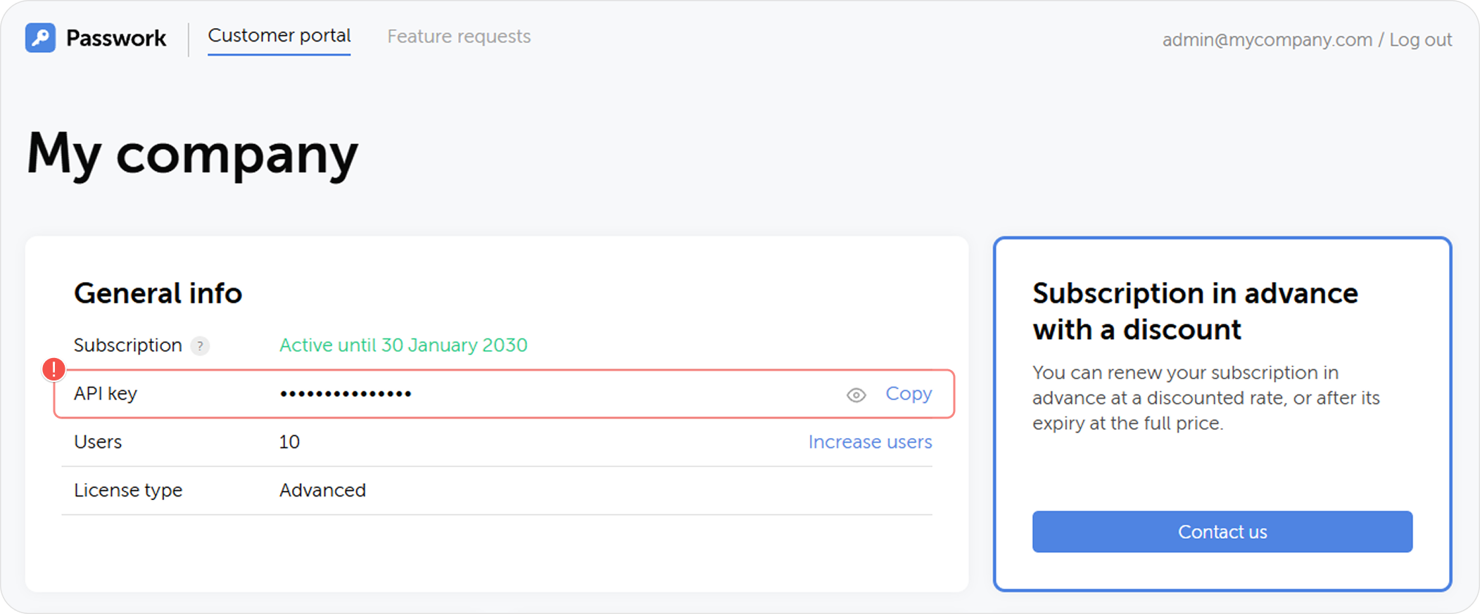 Obtención de la clave API en el portal de clientes