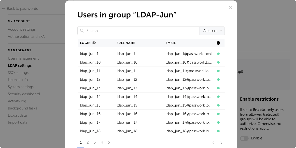 Configuración de la pestaña de grupos