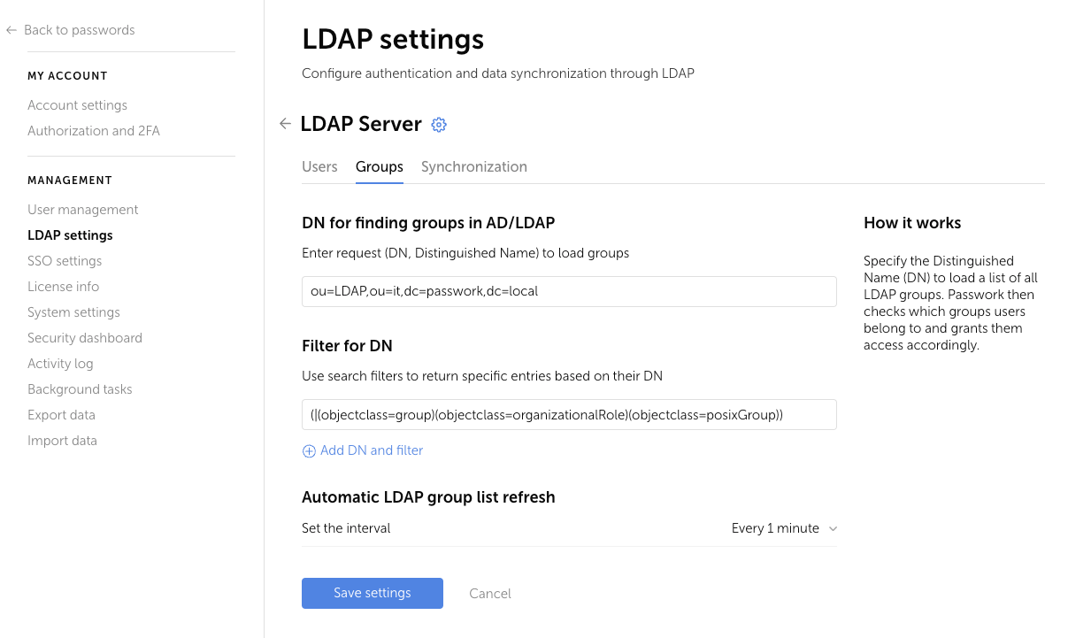 Añadir DN y filtro adicional