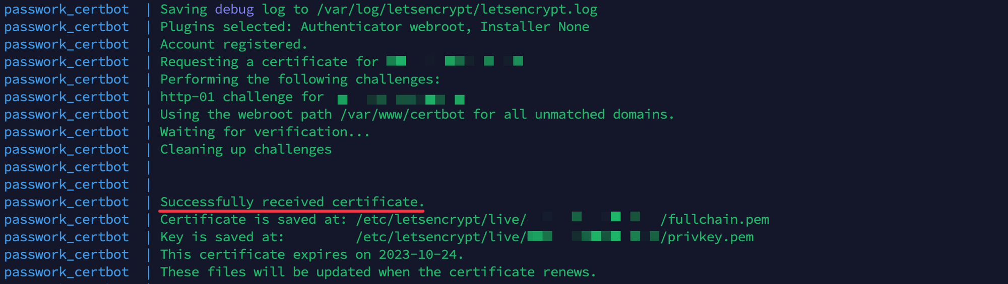 Ejemplo de emisión de certificado usando certbot