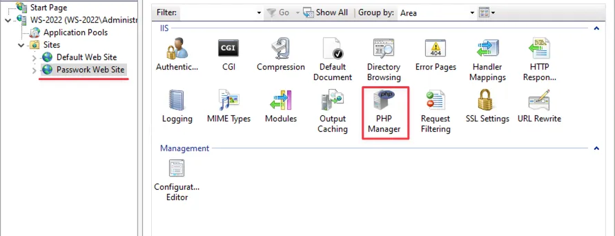 Example of opening PHP Manager