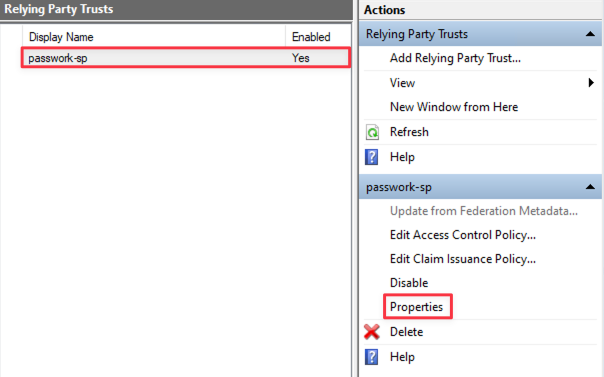 Abrir propiedades de la aplicación creada