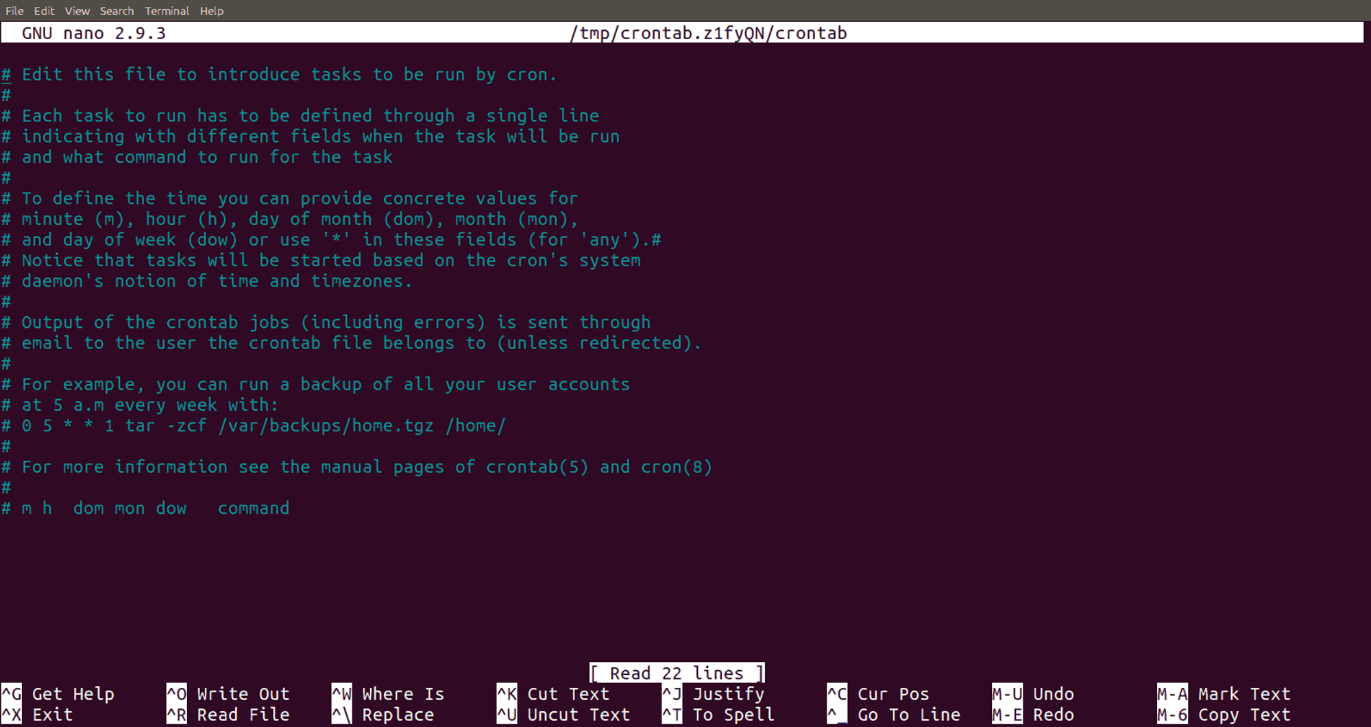 Editing crontab