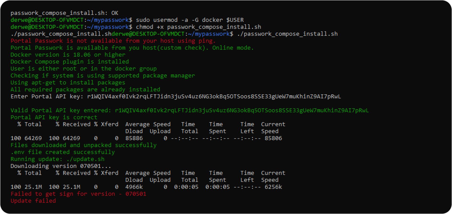 Example of receiving an error during script execution