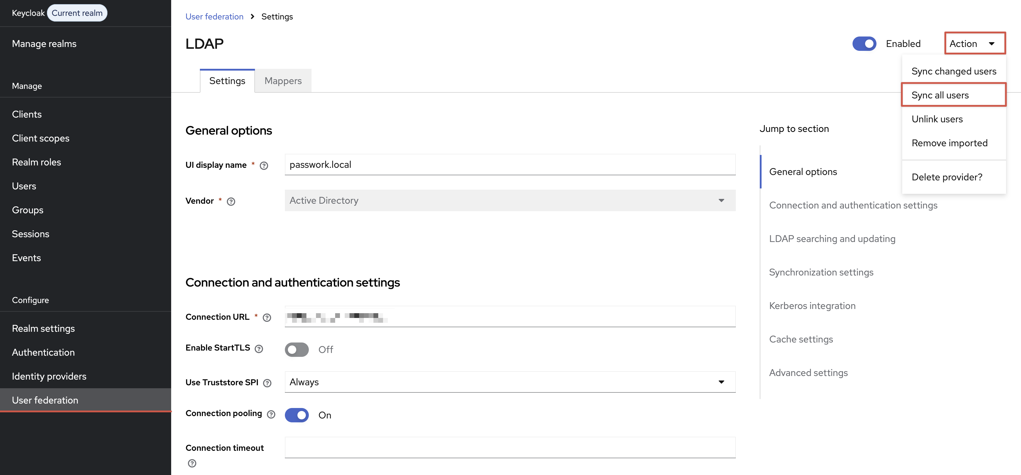 Starting the LDAP provider user synchronization