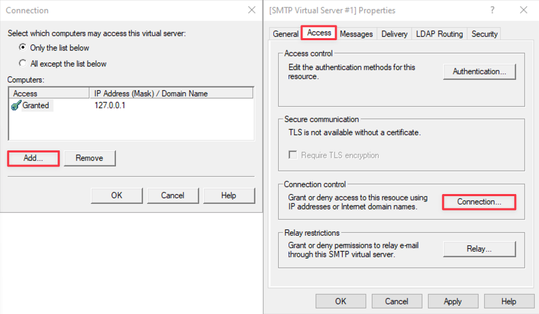 Adding 127.0.0.1 to allowed connections