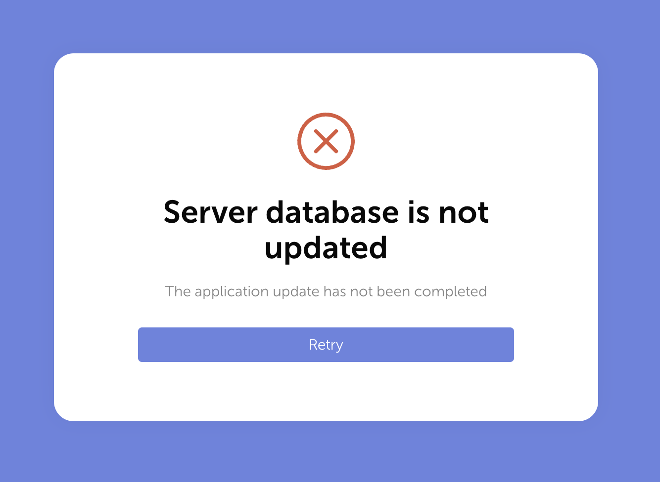 Warning screen: Server database is not updated