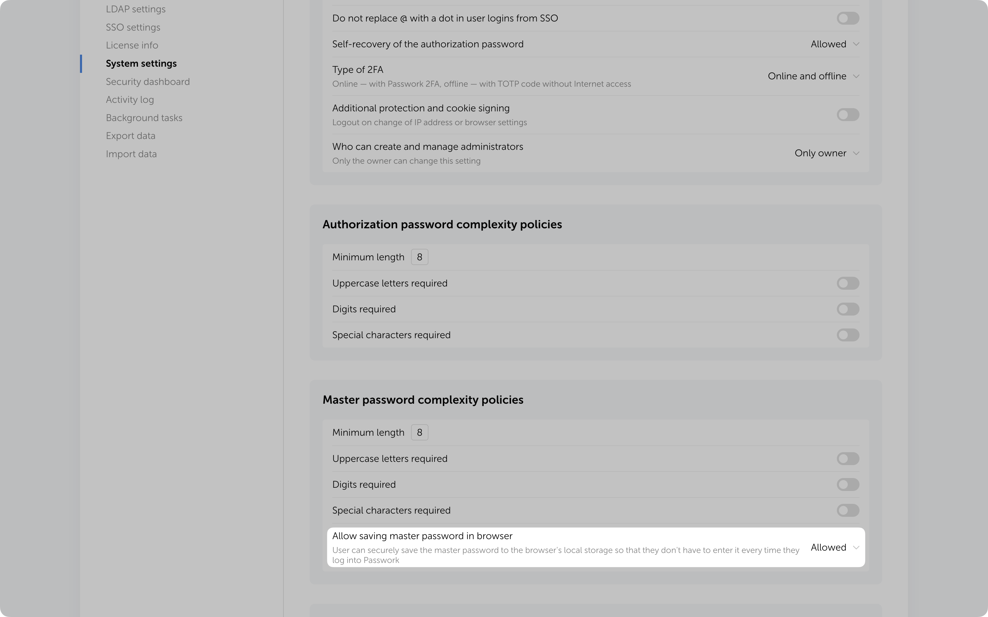 Searching password by browser extension