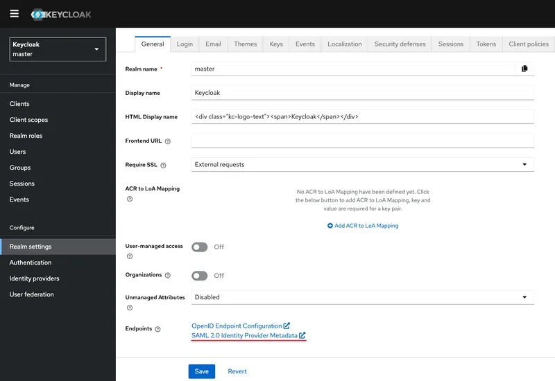 Go to location to open Keycloak metadata