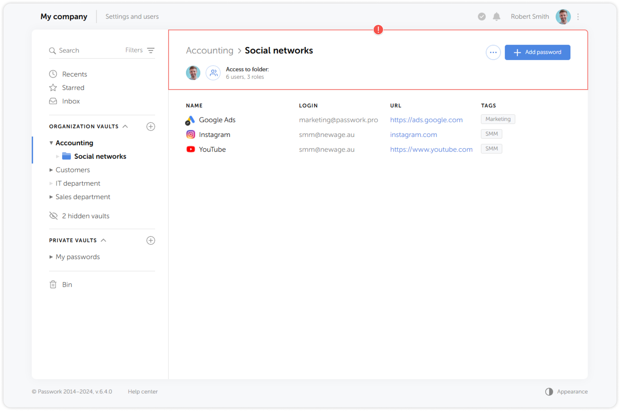 Folder control panel