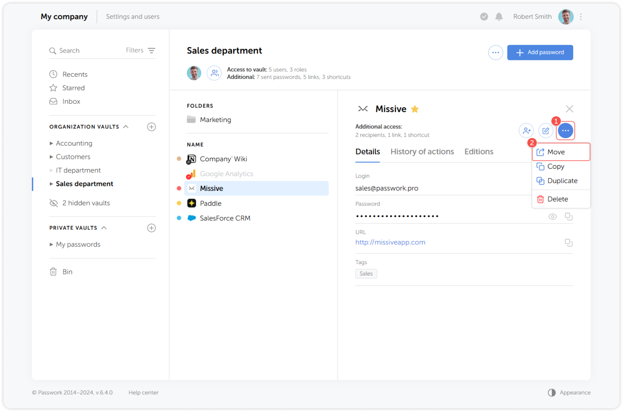 Move password option in dropdown menu