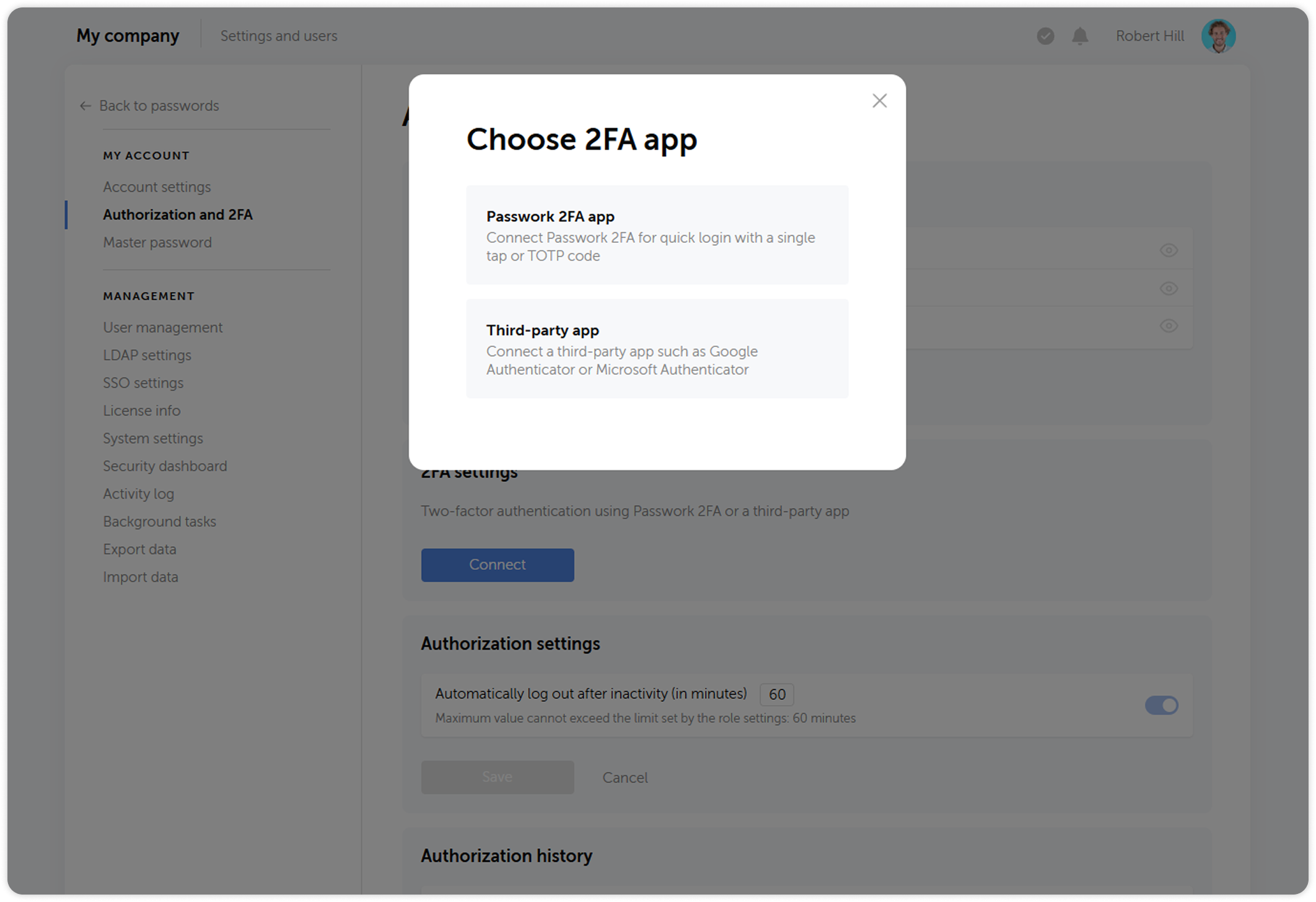 2FA setup options