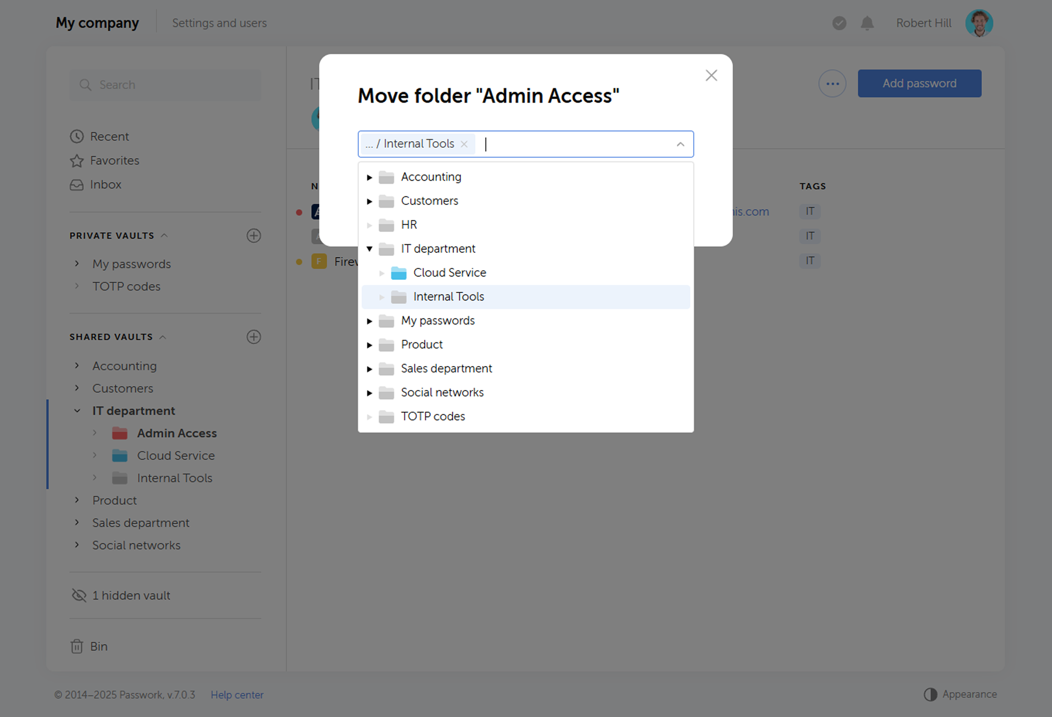 Move folder dialog