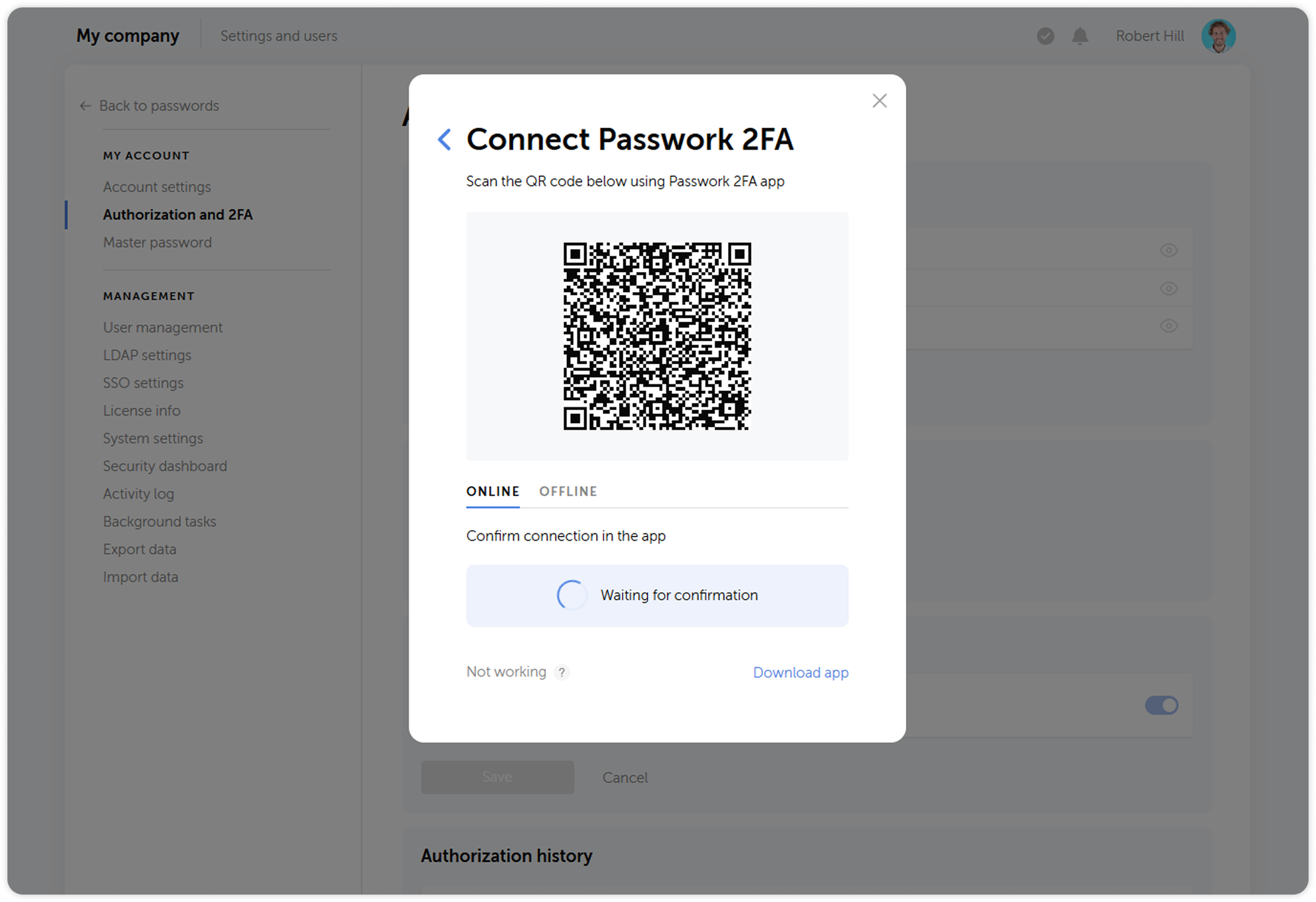 Online 2FA setup