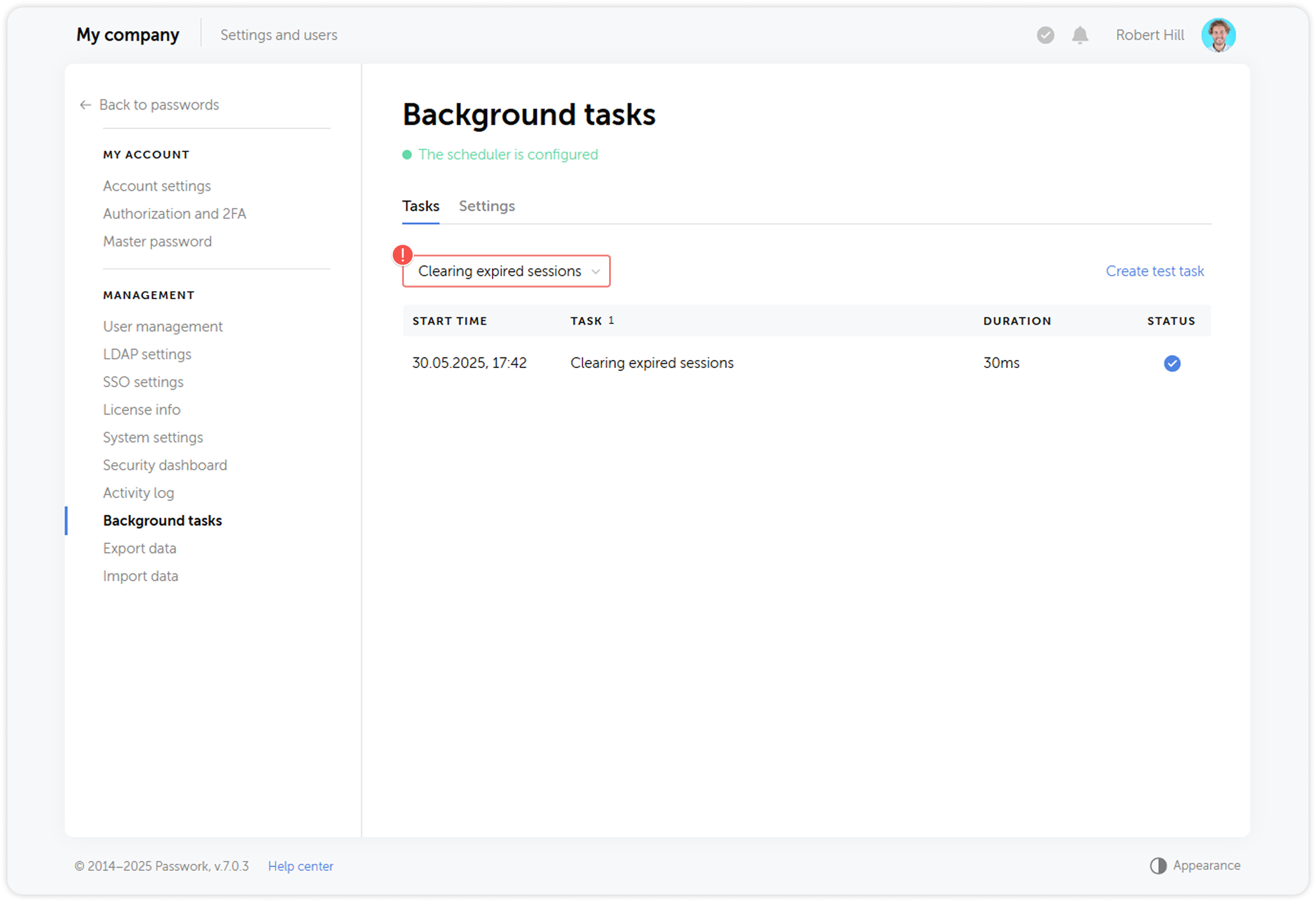 Tasks tab