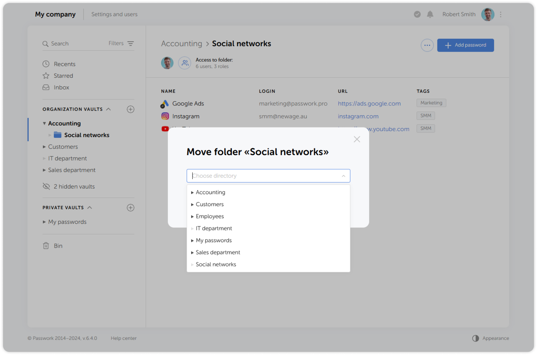 Destination selection dialog