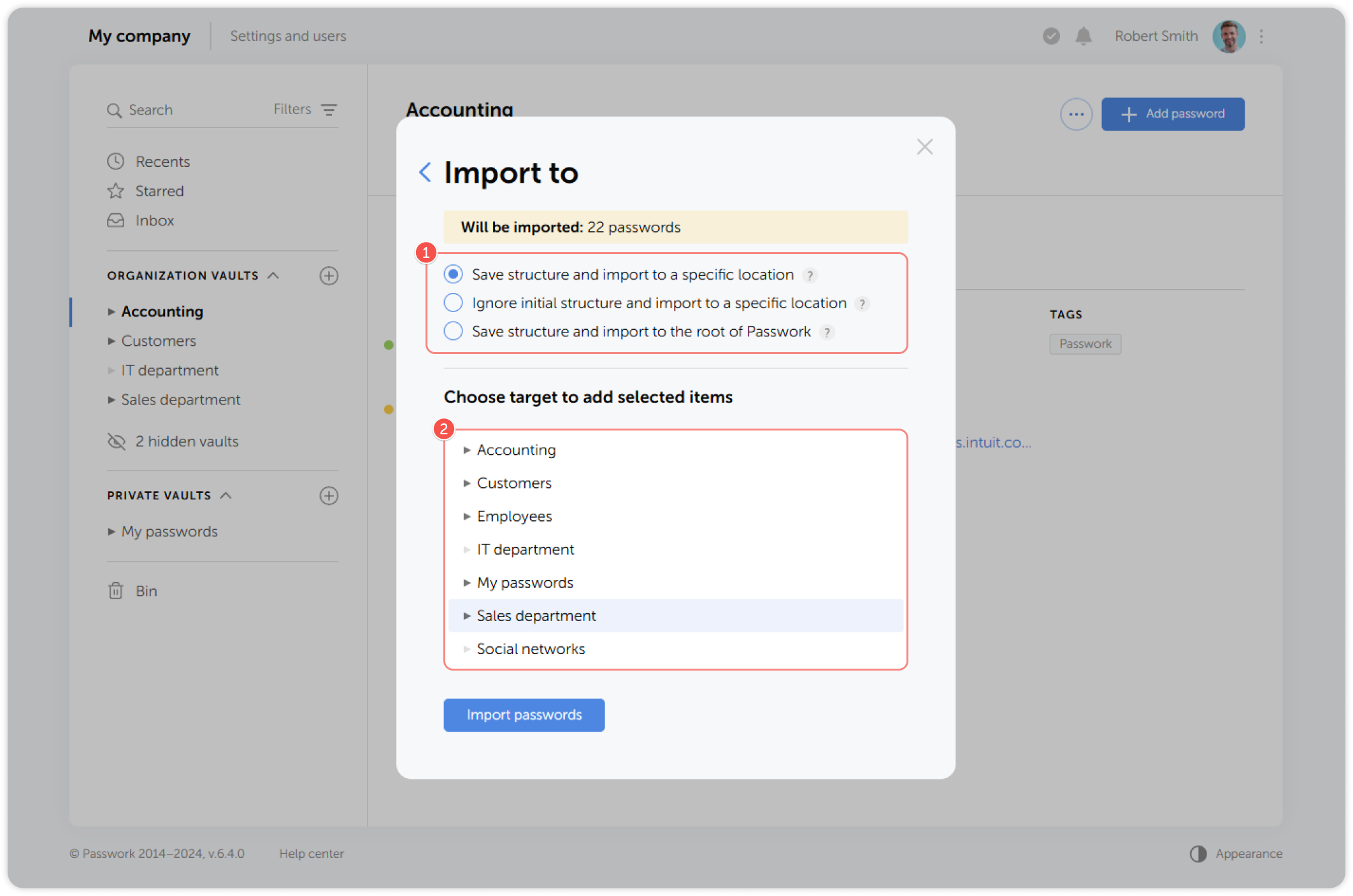 Import structure options